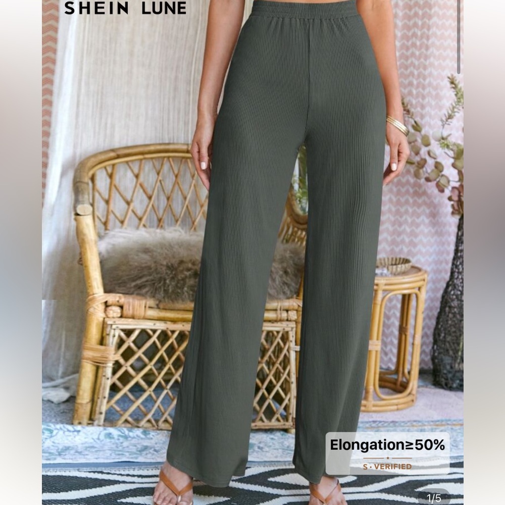 SHEIN Olive Wide Leg Pants - Picture 4 of 15
